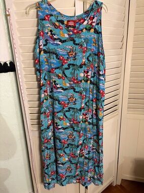 Vintage Reyn Spooner Turquoise Tropical Mickey & Friends Maxi Dress